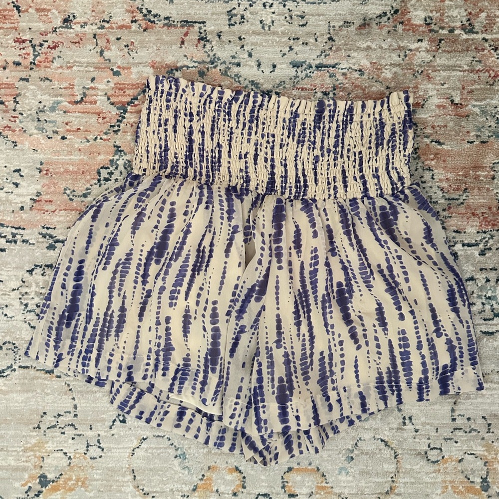 High Waist Blue and White Tie-Dye Shorts